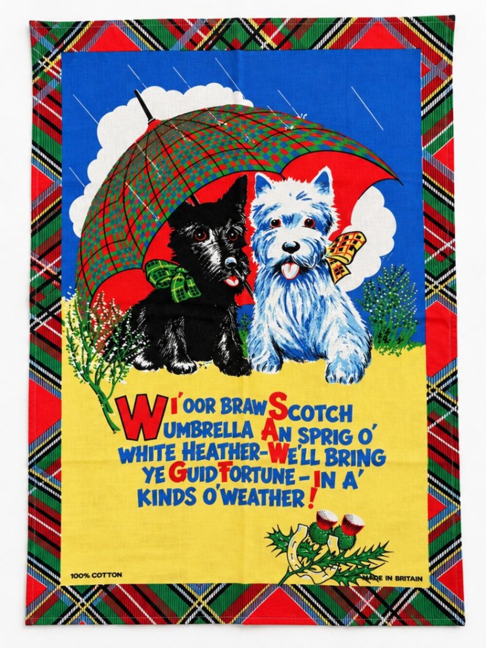 NOS Scottish Terrier Tea Towel 100% Cotton Made in Britain 28x18